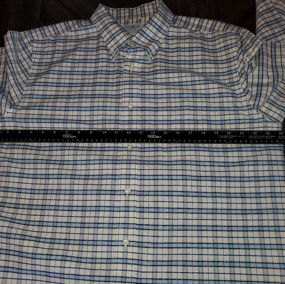 LL Bean 17-35 Slightly Fitted Long Sleeve Blue White Mens Button Shirt Exc Shape - Picture 3 of 5